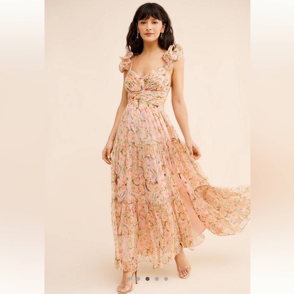 Astr Pink Floral Ruffled Maxi Wedding Dress